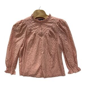 Pretty Garden XXL Salmon‎ Eyelet Puff Sleeves Ruffled Size Blouse Cotton Top